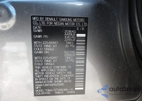 2016 Nissan Rogue Sv from USA, damaged, VIN KNMAT2MT4GP625885